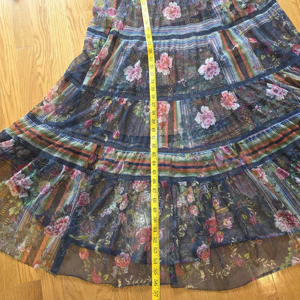 Biya Johnny Was Dayana Mesh Maxi Dress Embroidered Floral Patchwork Slip M Boho